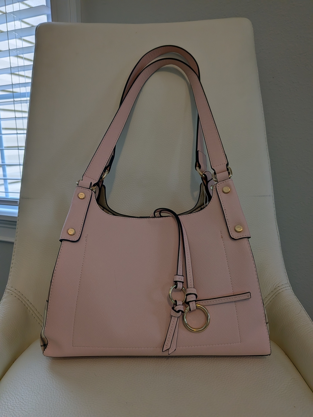 Blush Pink Shoulder Tote with Ring Accent
